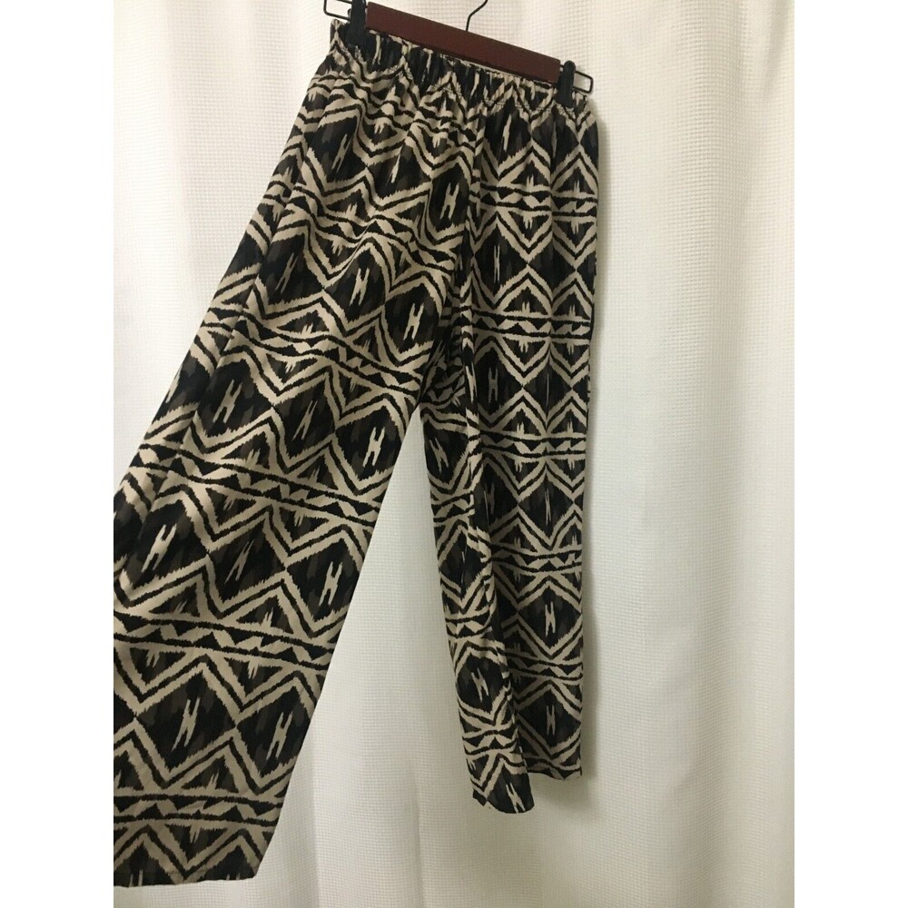 See You There Monday Pants Women Medium Flare Leg Aztec Print Beige Black A8